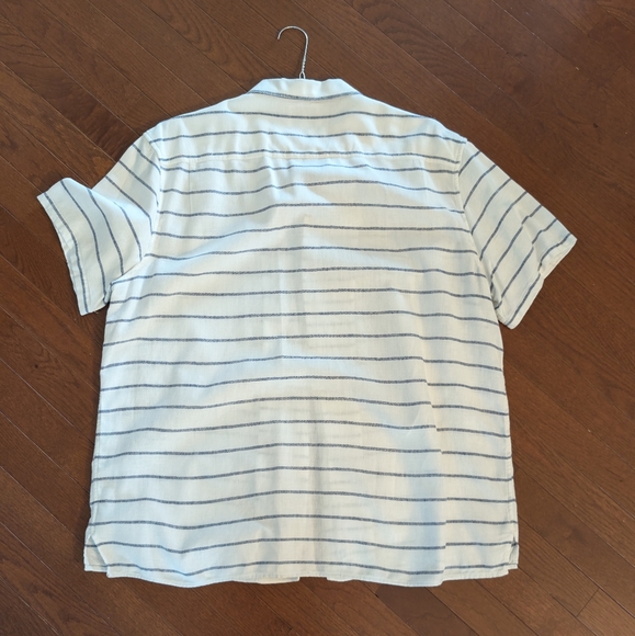 Lucky Brand - Linen Blend, Short Sleeve Button Down Shirt- White/Blue - Men's XL - Picture 3 of 3